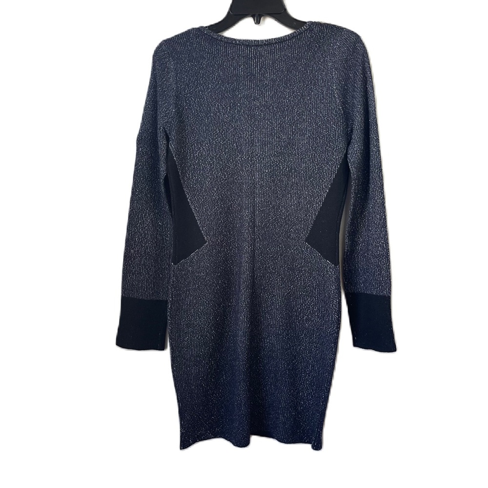 Maje knitted knee length long sleeve silver metallic sweater shift dress siz 2/M - Picture 3 of 12